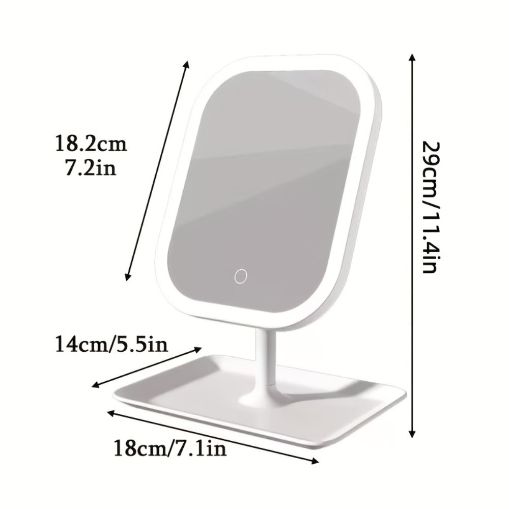 Illuminated Makeup Mirror Features Three Lighting Modes, Touch Control Operation, A Portable Stand, And A Foldable Design, Making It Ideal for Travel. It Comes with A Rechargeable Battery And Is A Compact LED Makeup Mirror.Free 10x Magnifying Glass