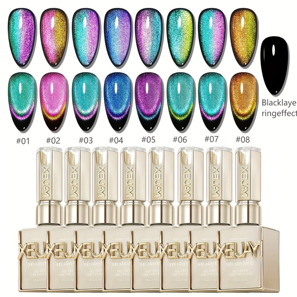 Cat Eye Nail Polish Set 8Colors 0.51oz Reflective Cat'S Eye Nail Gel Soaking LED Gel Salon Female Nail Art Tools Fashion Holographic Nail Art