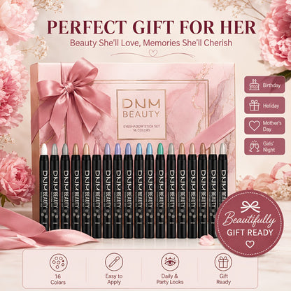 Eyeshadow Stick Set 16 Colors Highly Pigmented Waterproof Matte & Shimmer Eye Makeup Pencil Kit - Blendable Crease-Proof Long-Lasting Eye Crayon for Women Beginners Daily & Glam Looks