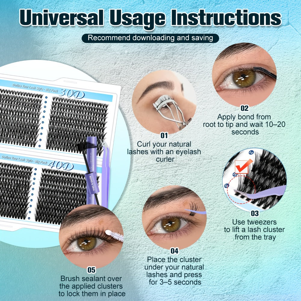 Glue/800pcs Wispy Lash Clusters Set 30D 40D Mixed Length 8-16Mm, Eyelash Extension Kit with 2-In-1 Bond & Seal Glue And Lash Tweezers, Long-Lasting Natural Fluffy Packaging Random Lashes for Everyday Wear, Travel & Events
