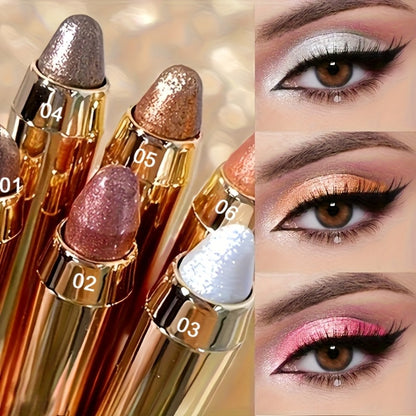 Eyeshadow Stick 6pcs Shimmer Double Head Highlighter Pen One Touch Application Luminous Eye Makeup - Plant-Based Squalane Formula for Beginners & Beauty Lovers