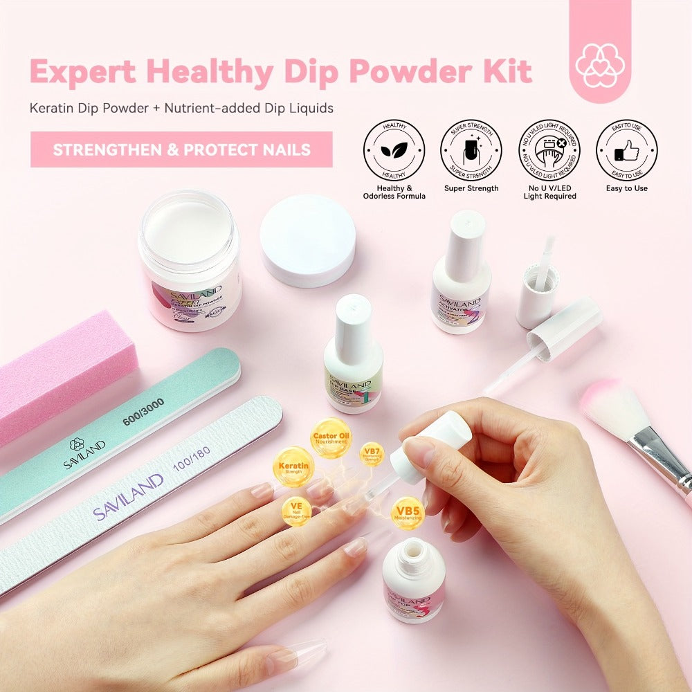 SAVILAND Clear Dip Powder Nail Kit Starter: 60G 2.1Oz Dip Powder for Nails with Dipping Powder Liquid Set Including Dip Base, Activator, And Top Coat. A Professional Dip Nail Kit Ideal for Repairing French Manicures And Nail Art.