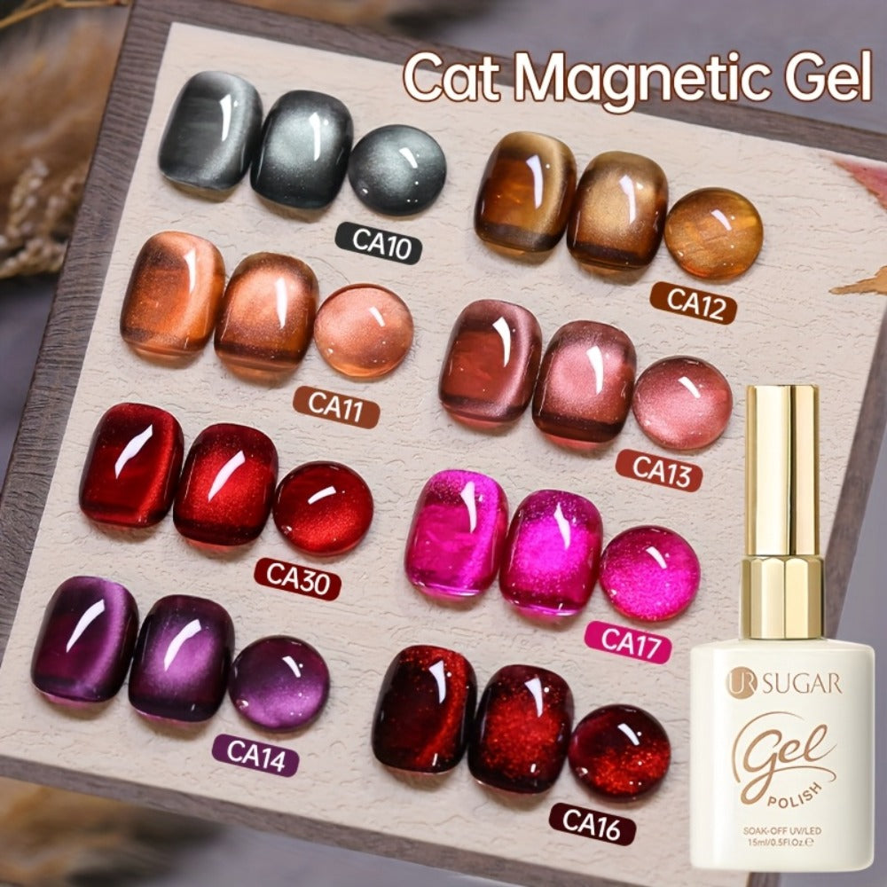 1 UR SUGAR Magnetic Gel Nail Polish - Quick-Dry Soak Off Cat Eye Magnetic Formula Suitable for /LED, Magnetic Stick Compatible Gel Polish - Professional & for Nail Art, Fall Winter Plum & Bordeaux Hues