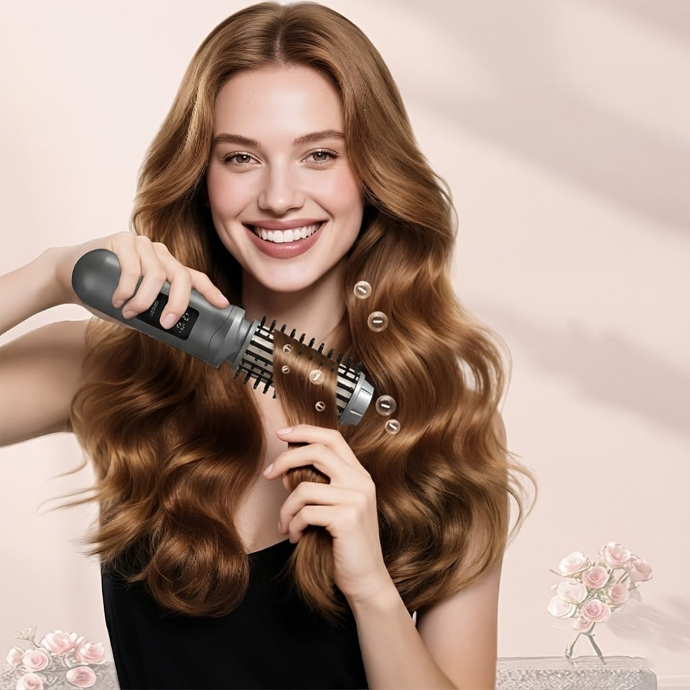 Cordless Hair Curler And Straightener Brush, Wireless Hair Curler, Wireless Curling Brush for Women, Rechargeable 2-In-1 Styling Tool with LED Display