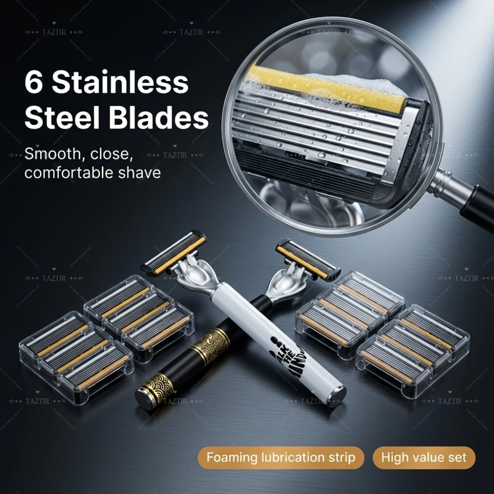 [2+72/96] Luxury Shaver with 6 Layers Of Blades, Contains 2 Handles&72 Replaceable Blades, Ergonomic Handle, Precision Design, A Smooth And Precise Beauty Kit for Men, Perfect Gift for Christmas, Valentine's Day And Other Festival