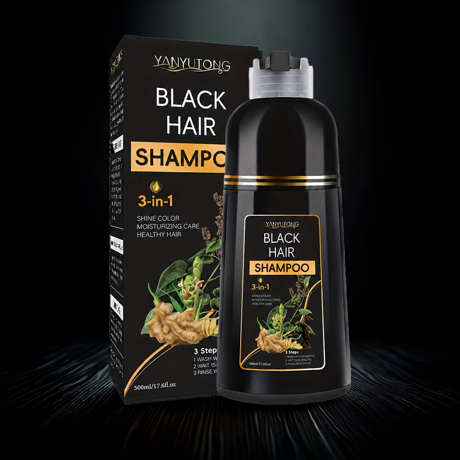 16.91oz 3-in-1 Black Hair Dye Shampoo, Covering White Hair, Herbal Hair Dye Shampoo - Natural And Healthy Plant Ingredients, Quickly Complete Hair Dyeing, Moisturize And Care For Hair, Suitable For Both Men And Women, Father'S Day Gift