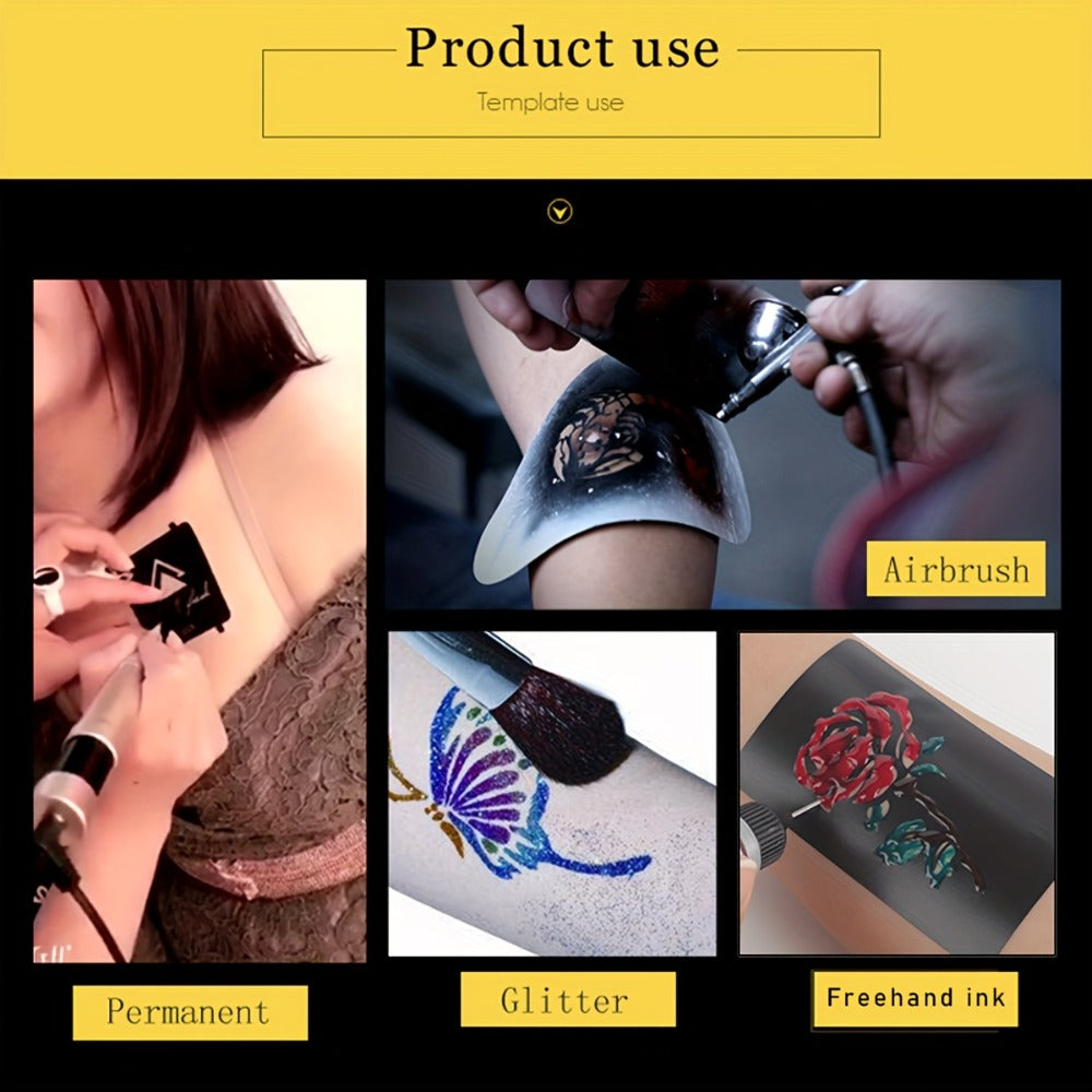 Tattoo Stencil Kit, Reusable Temporary Tattoos Stencils, Airbrush Tattoo Stencil Stickers, Whale Dolphin Cat Deer Wing Crown Creative Cross Moon And Sun Pattern, Tattoos Stencil for Adults And Beach Festivals Parties