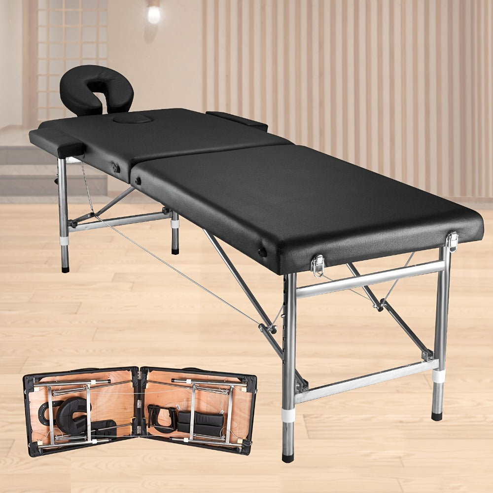 Massage Table Portable Adjustable 24" Wide Black Aluminum 3-Folding Spa Bed, Ideal for Tattoo Chair, Lash Bed, and Esthetician Massage Bed for Professionals Massage Tables Portable