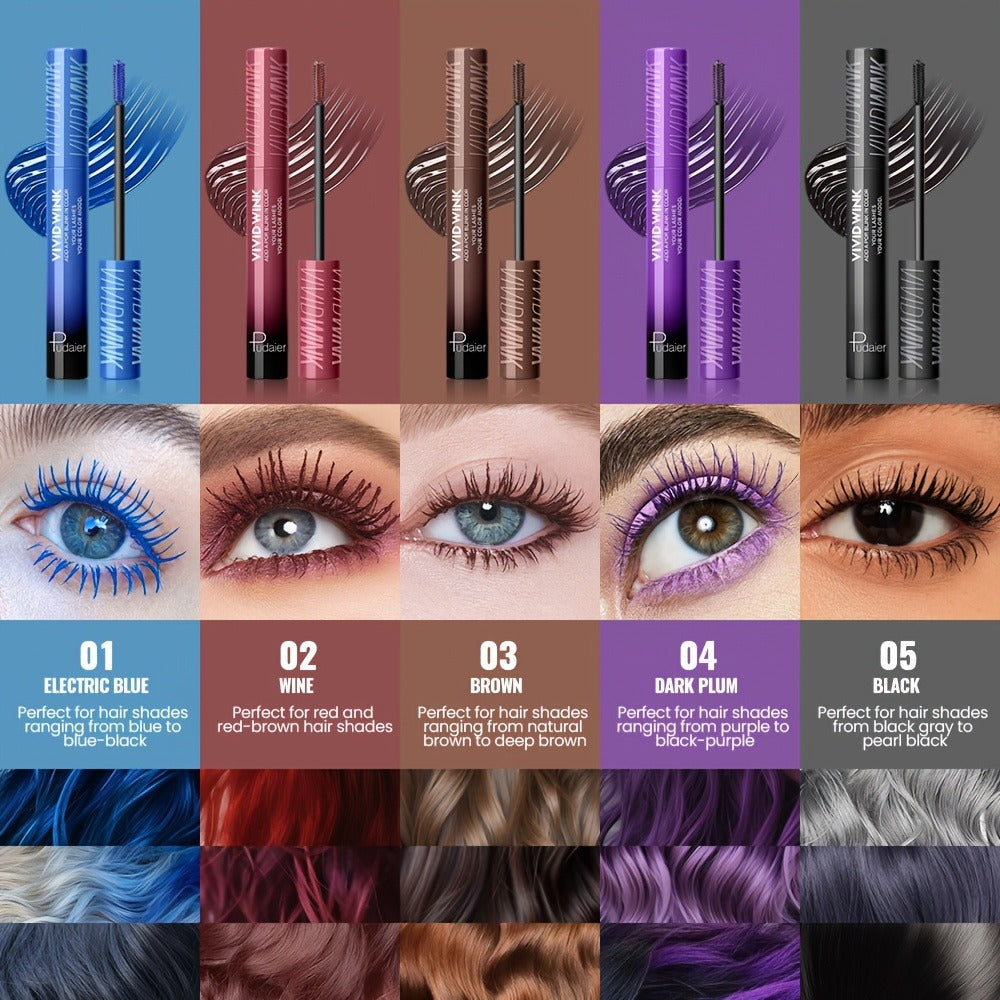Waterproof Colored Mascara 5 Shades Smudge-Proof Clump-Free Long-Lasting Formula Vivid Eye Makeup for Stage Cosplay Everyday Wear Women