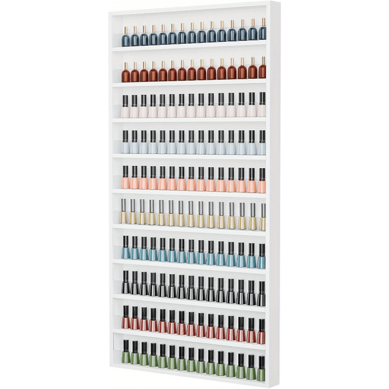 Nail Polish Rack Wall Mount Organizer 6 or 10 Tier with Acrylic Baffle - Salon Display Rack for Nail Polish Storage, Home Spa & Nail Studio, Black White Pink
