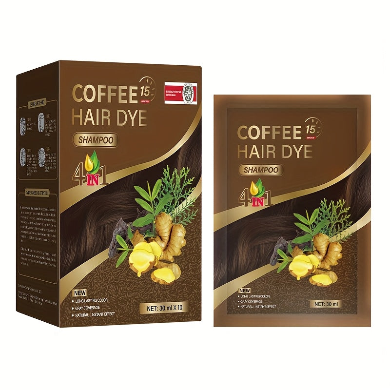 1 Box Of 10 Packs Of Portable Individual Packaging, Black/dark Brown/chestnut/coffee Shampoo-shampoo, Three-in-one Hair Dye Shampoo Natural Hair Dye Deep Cleansing Shampoo, Suitable for Men And Women
