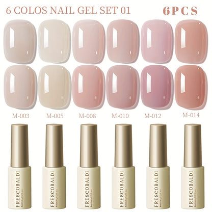 Gel Nail Polish Set 6pcs Solid Color Self-Leveling Soak-Off LED UV Nail Art Polish Popular Colors Daily Salon Manicure Kit Women