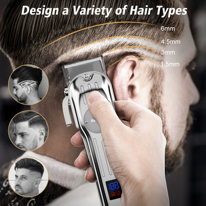 Professional Hair Clippers for Men Cordless Metal Barber Clipper with Zero Gap T-Blade LED Display & Guide Combs - Rechargeable Beard Trimmer Grooming Gift