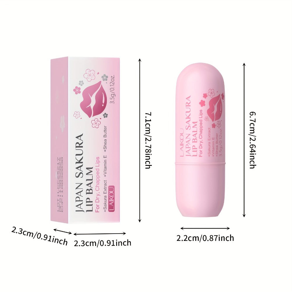 Set of 5 LAIKOU Sakura Lip Balms, Each Weighing 3.5G/0.12Oz, Featuring a Gentle Formula with Prunus Lannesiana Flower Extract, Suitable for Day And Night Use, Providing Moisturizing Lip Care, Convenient for Travel