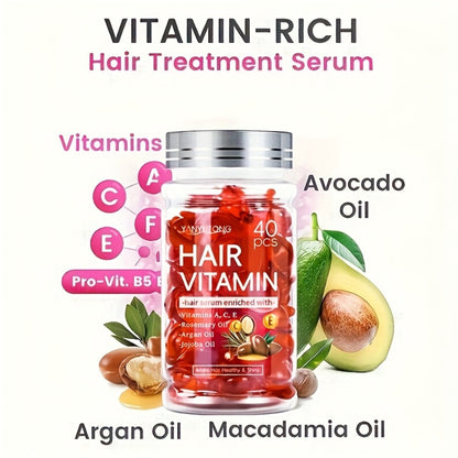 Hair Growth Vitamin Capsules with Moroccan Argan Oil, Keratin & Vitamins A C E B – Anti-Frizz Hair Essence for Dry, Damaged & Curly Hair | Unisex Scalp Care, 40PCS / 40PCS×5