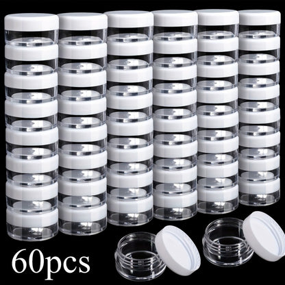 Mini Plastic Cosmetic Containers with Lids – 60 Pack 5g Round Sample Jars for Travel, Lip Balm, Lotion, Cream, Powder & DIY Beauty – Small Empty Refillable Pots Bulk Set