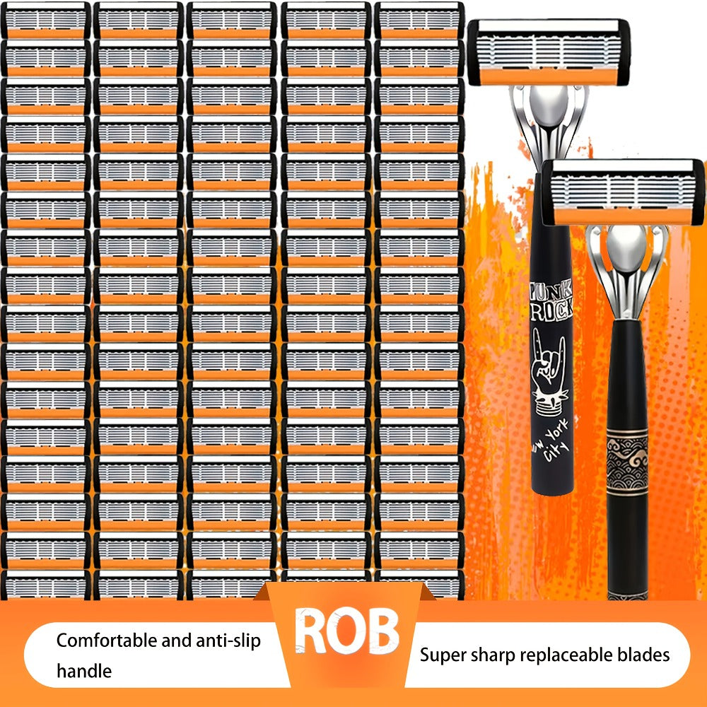 Safety Razor Kit - 2 Handles & 72 Replacement Blades - Double Edge Classic Wet Shaving Razor with Non-Slip Grip for Clean Close Shave - Men's Grooming Shaving Set for Face & Body