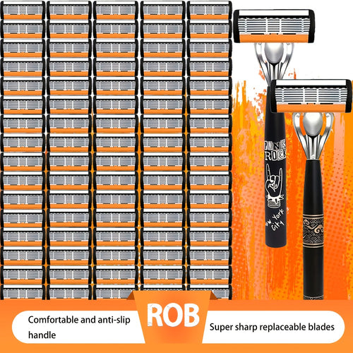 Safety Razor Kit - 2 Handles & 72 Replacement Blades - Double Edge Classic Wet Shaving Razor with Non-Slip Grip for Clean Close Shave - Men's Grooming Shaving Set for Face & Body