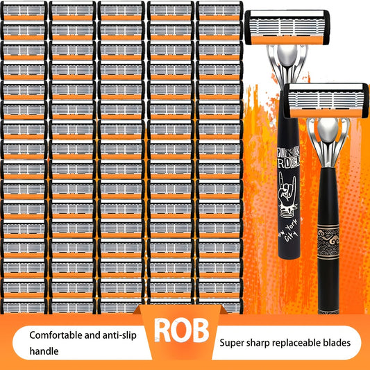 Safety Razor Kit - 2 Handles & 72 Replacement Blades - Double Edge Classic Wet Shaving Razor with Non-Slip Grip for Clean Close Shave - Men's Grooming Shaving Set for Face & Body