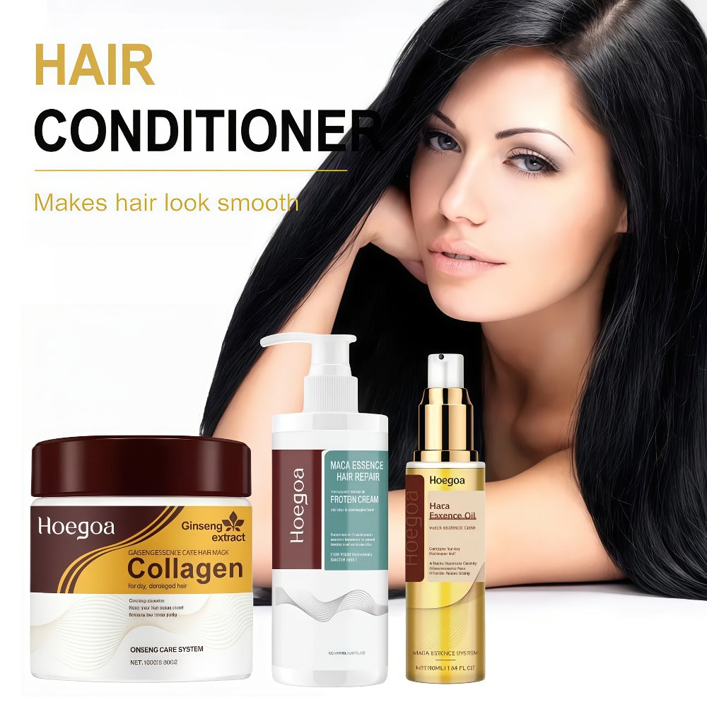 Keratin Argan Oil Hair Care Kit 4pcs — Moroccan Nut Oil Deep Moisturizing Set with Conditioner, Hair Mask, Essential Oil & Shampoo Brush, Repairs Split Ends for Softer Hair