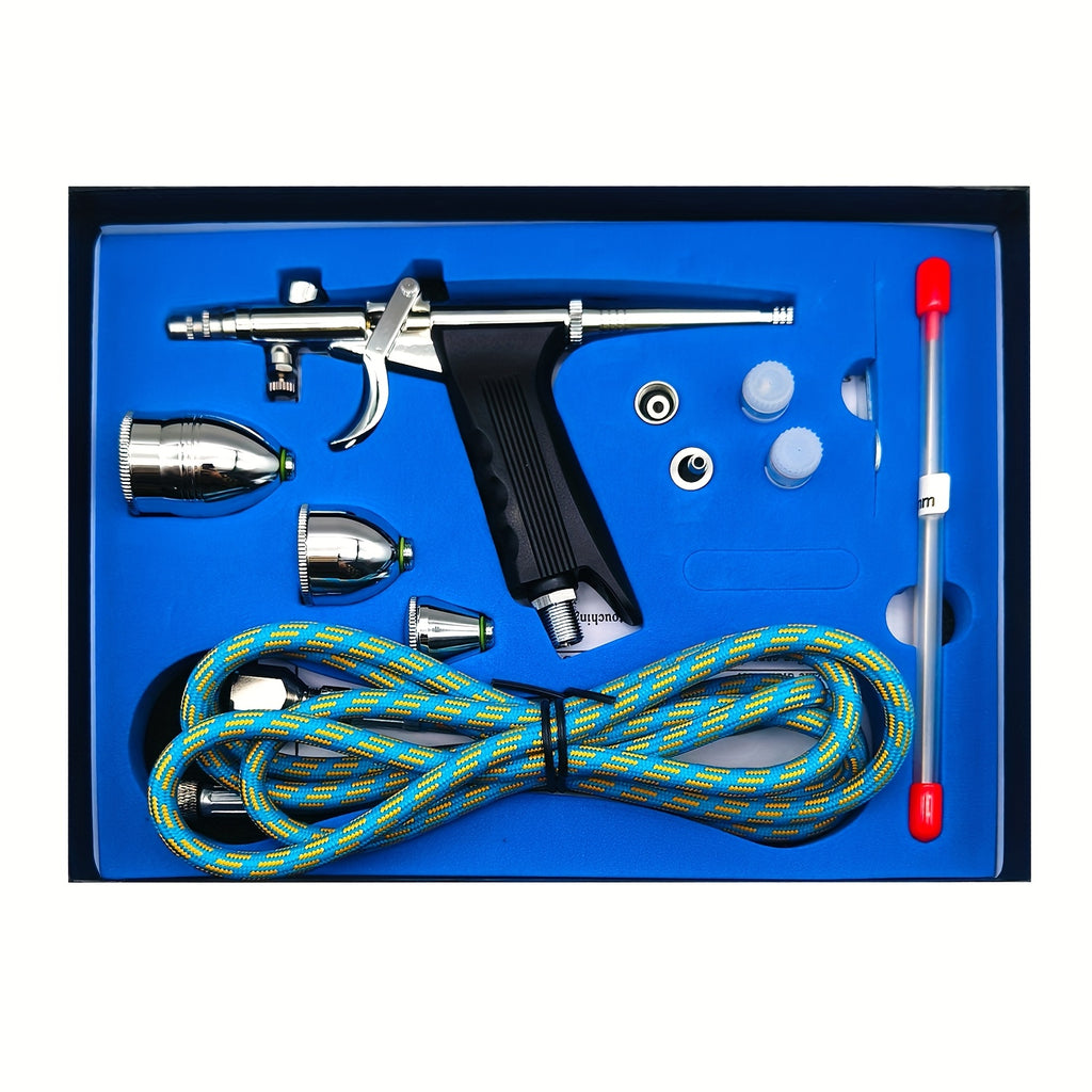 Professional Double Action Trigger Airbrush Kit with 0.3mm/0.5mm/0.8mm Needles & 2cc/5cc/13cc Paint Cups - Manual Air-Powered Spray Gun for Nail Art, Cake Decorating, Makeup, Painting - Portable, No Batteries/Electricity, Easy-Clean Design