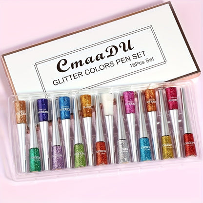 Glitter Liquid Eyeliner Set 16 Colors Sparkling Eye Liner Kit Waterproof Long Lasting Party Stage Festival Makeup Beauty Tool