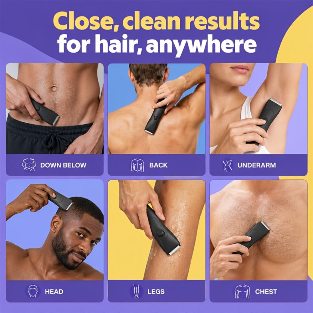 Professional Body Hair Trimmer, IPX6 Waterproof, Men's Body Hair Trimmer, Electric Shaver, Electric Groin Trimmer, Easily Handles Underarm and Chest Hair, Replaceable Ceramic Blade Men's Grooming Shaver Trimmer, Full Body Grooming, Birthday
