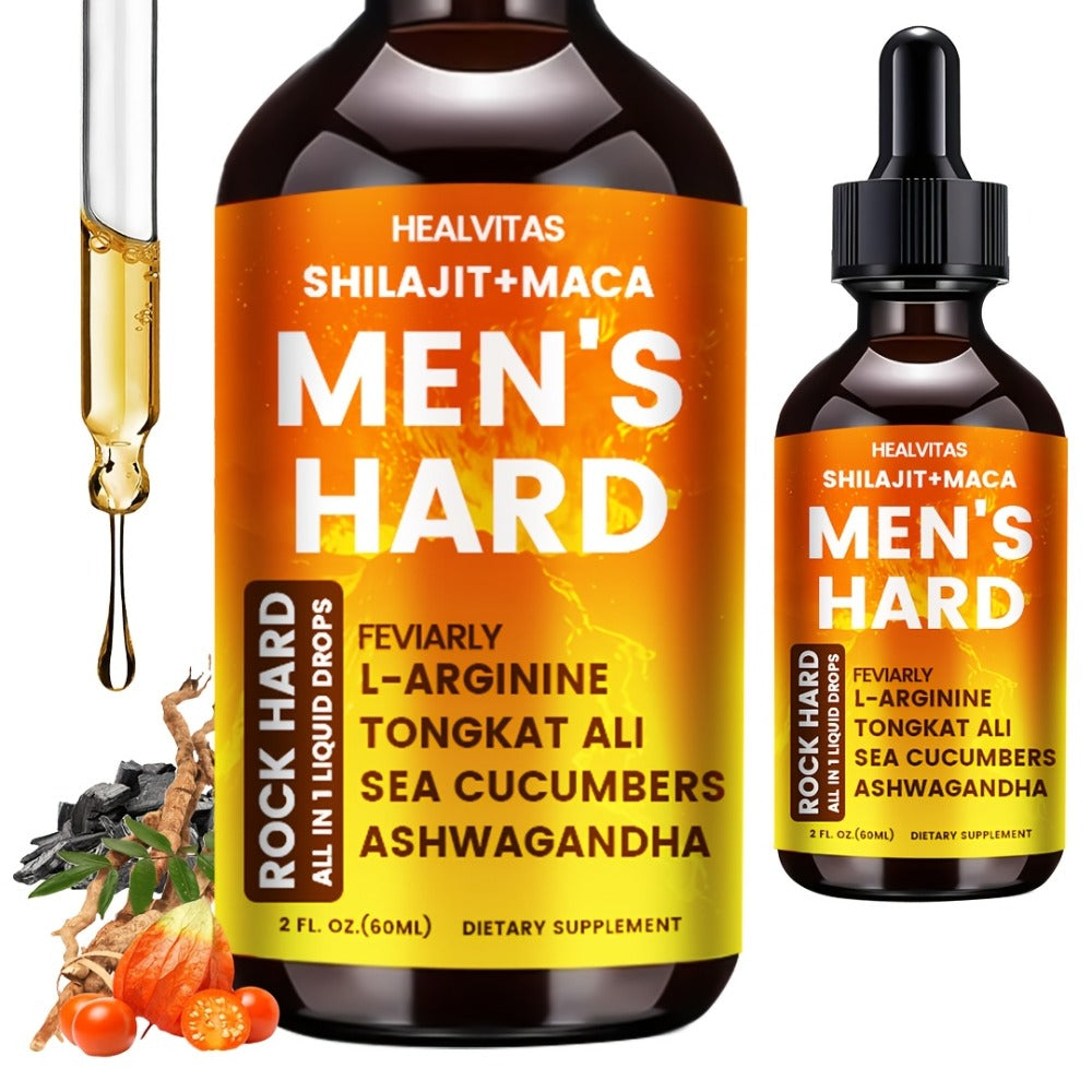 Booster for Men, Men's Hard Liquid Drops, Men's Daily Support, Drive, Long-Lasting, Level Up Manhood, Boost Your T, Support Mood, Rock Hard, Men's Multivitamin with Shila, Maca, Longjack, Fast-acting for Women &men