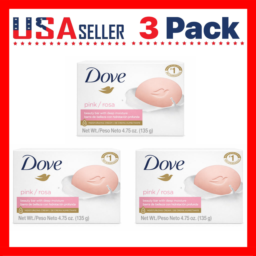 Dove Soap Pink Rosa x [3 Pack] Beauty Bar 3-in-1 Moisturizing Face, Body & Hand Soap, 4.75 Oz / 135g – Deep Moisture, Soft Creamy Lather, Daily Gentle Clean