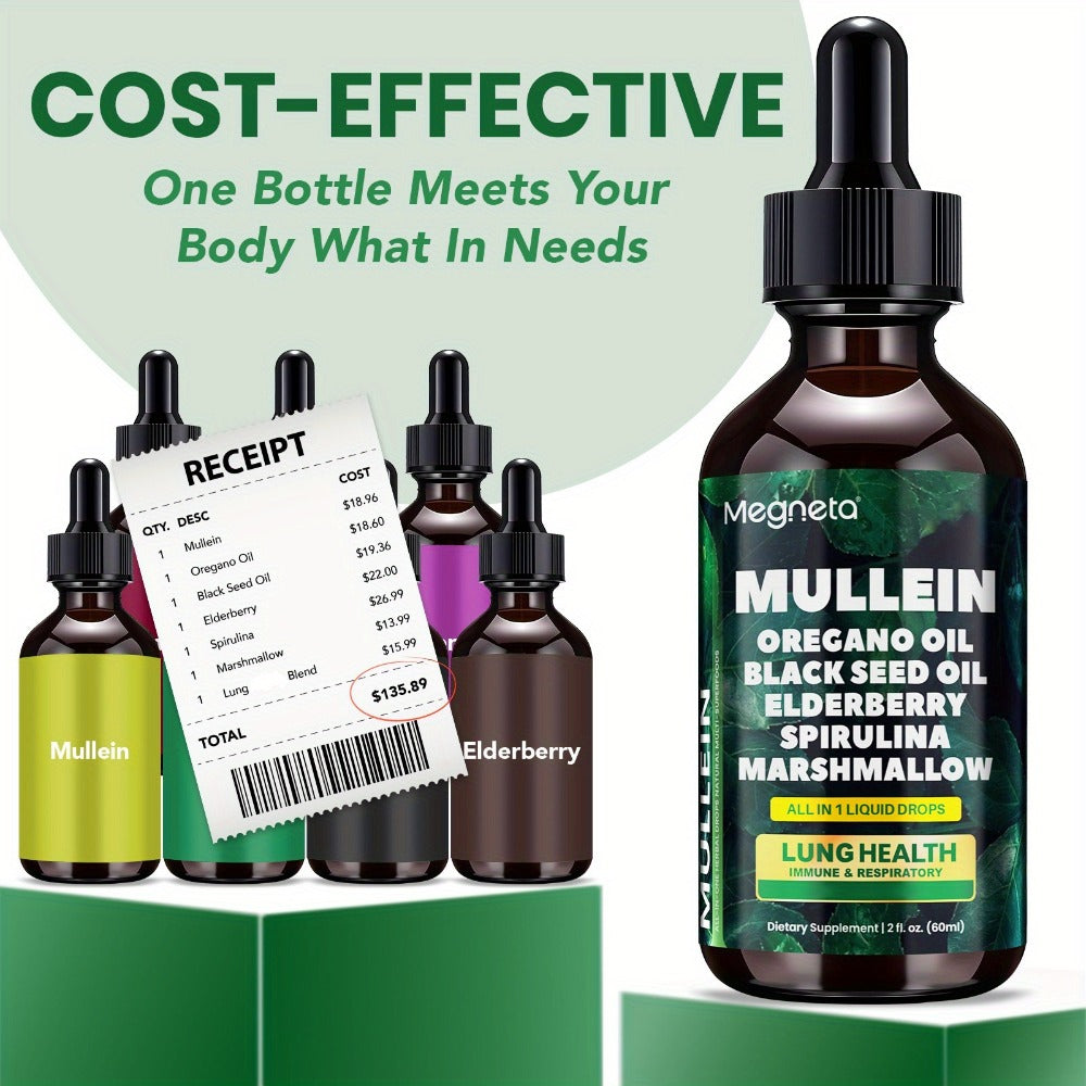 [Christmas Gifts] Mullein Drops for Lungs - for Lung Health Supplement- Mullein Leaf Liquid, Powerful Natural Herbals Formula for Breathing Comfort, Support Respiratory, Immune, Digestive System, Choice for Christmas Gifts, 2Fl.Oz/60Ml, Winter Food Gifts