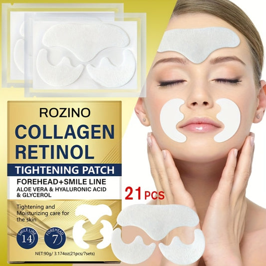 ROZINO 21pcs Collagen & Retinol Face Patches - Target Forehead & Smile Lines with Aloe Vera & Hyaluronic Acid for a Smooth, Happy Glow! Fun 7-Day Care Kit & Perfect Christmas Gift!