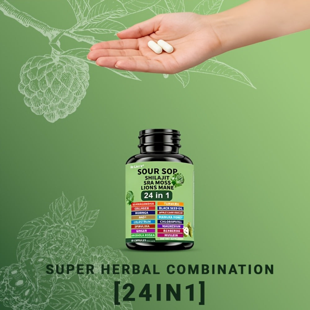 [24in1 Soursop Moss Capsules] Brakme 24in1 Soursop Shila Sea Moss Lions Mane Capsules - 1pc &2pcs, Men & Women Friendly, Supports Intestinal Health &Antioxidant