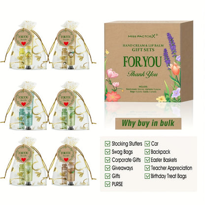 Hand Cream and Lip Balm Gift Set 24pcs Moisturizing Hydrating Formula with Glycerin and Hyaluronic Acid Includes Thank You Cards and Heart Shaped Gift Bags for Women Bridal Shower Party Favors