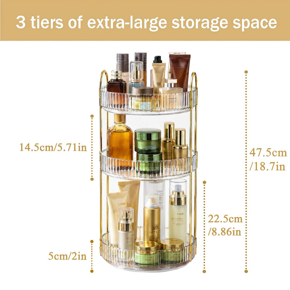 Dresser 360 Swivel Makeup Organizer, 3 Tier Bathroom Countertop Organizer Swivel Perfume Organizer, Large Capacity Cosmetic And Skincare Dresser Makeup Racks
