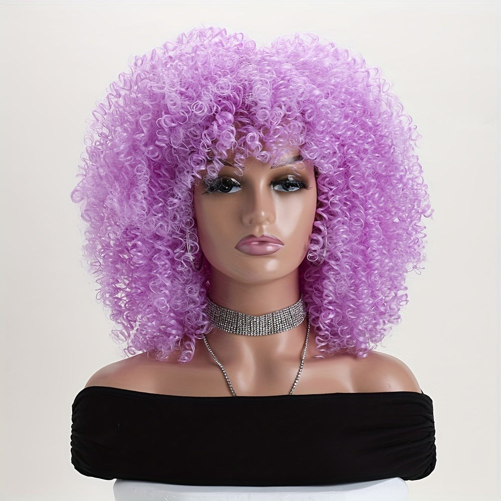 16-inch Short Curly Afro Kinky Curly Red Wig, Women's Fashionable and Elegant Stretchable Net Synthetic Fiber Hair Replacement Wig for Women, Heat-Resistant Fiber Wig Suitable for Daily Wear, Cosplay, Parties, Music Festivals, Weddings, and Balls