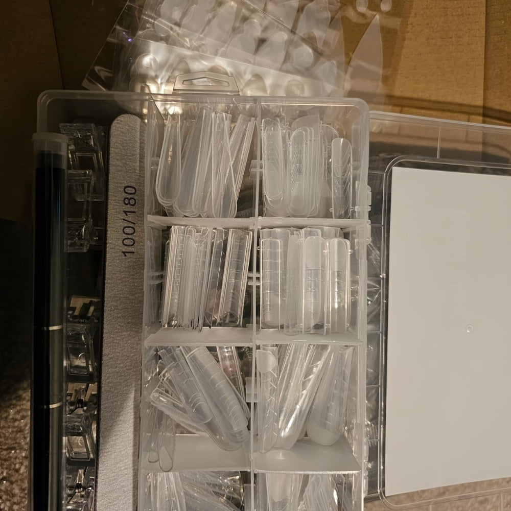 EBANKU Dual Form Kit, 192pcs Poly Gel Forms For French Nails, 96pcs Reusable Pads, 5pcs Clips, Brush Pen, Files Buffer, Extension Kit For Beginner