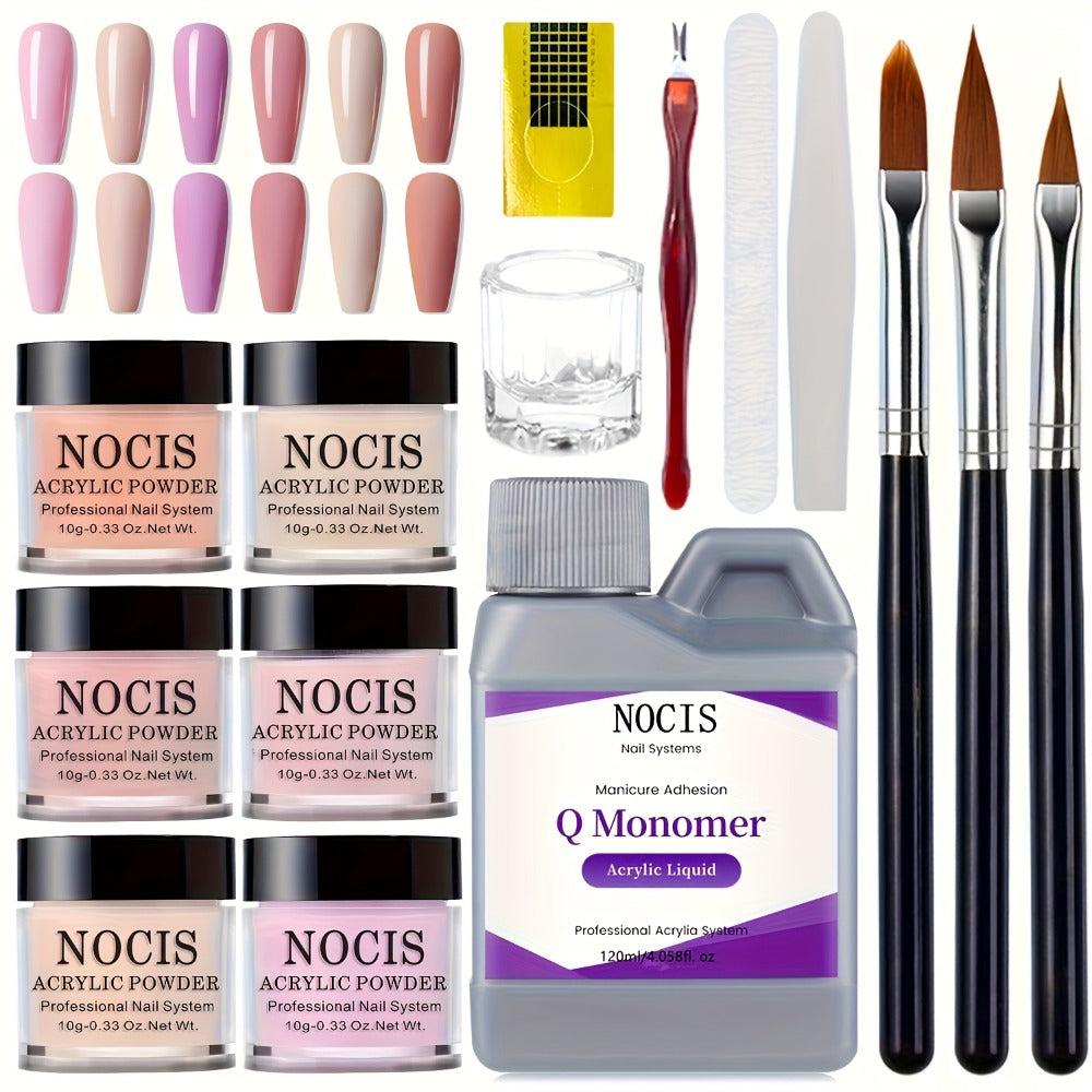 Set of Acrylic Powders in Six Colors, Including Pink And Nude, Designed for Professional 3D Nail Art. Ideal for French Extensions And Suitable for All Seasons, This Kit Does Not Require a Lamp