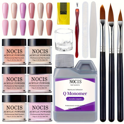 Acrylic Nail Powder Set 6 Colors Pink Nude Crystal for Professional 3D Nail Art French Extensions No Lamp Needed All Season Salon Home Kit