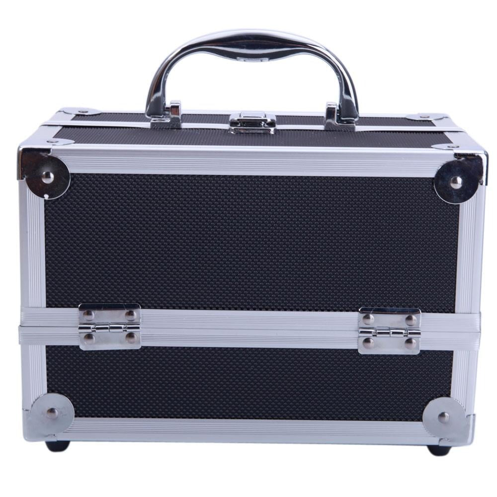 Professional Makeup Train Case, Large Capacity Aluminum Cosmetic Trolley Organizer, Portable Jewelry Storage Box with Adjustable Dividers & Lockable Keys, Travel Makeup Artist Tool Box
