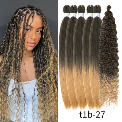 Braiding Hair Pre-Stretched 6 Packs 26 & 32 Inch Deep Curly Crochet Hair Synthetic Ombre Extensions for Box Braids Twist Braids Knotless Braids Passion Twists