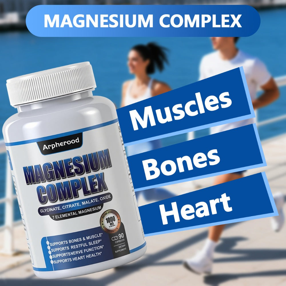 [Magnesium Complex Supplement] Limited Time Offer Magnesium Complex Supplement 180 Capsules | 1000 Mg of 7 Elements - Magnesium Glycinate, Magnesium Malate, Magnesium Taurate, Magnesium Oxide, Magnesium Oxalate
