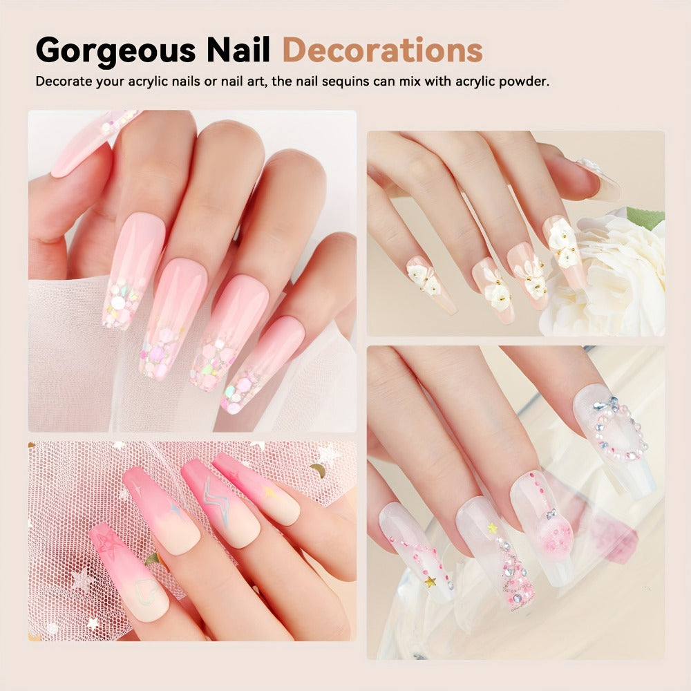 Set of Acrylic Powders in Six Colors, Including Pink And Nude, Designed for Professional 3D Nail Art. Ideal for French Extensions And Suitable for All Seasons, This Kit Does Not Require a Lamp