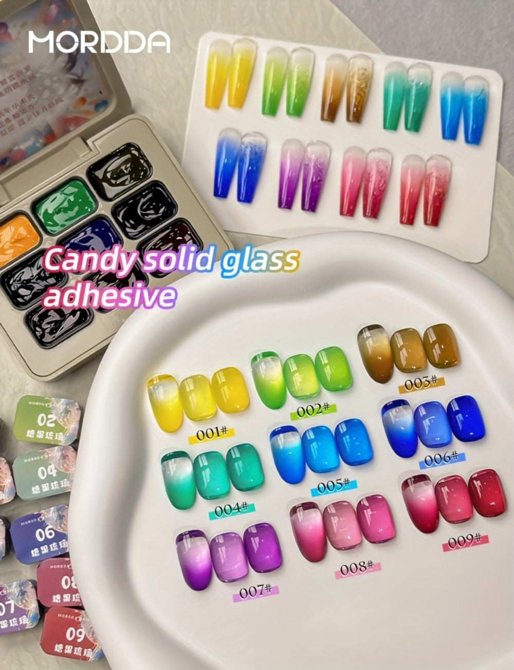 Gel Nail Polish Set 9 Colors Candy Glass Gradient Effect Fall Winter Shades Long-Lasting Durable Nail Art for Salon & Home Manicure Gift