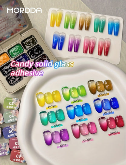 Gel Nail Polish Set 9 Colors Candy Glass Gradient Effect Fall Winter Shades Long-Lasting Durable Nail Art for Salon & Home Manicure Gift