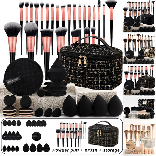 Makeup Brush Set 23/44/47PCS Super Soft Nylon Bristles with Bag - Concealer Contour Sponge Eyeshadow Blending Kit Wet Dry Use - Full-Size Brushes for Powder Highlight Contour All Skin Types