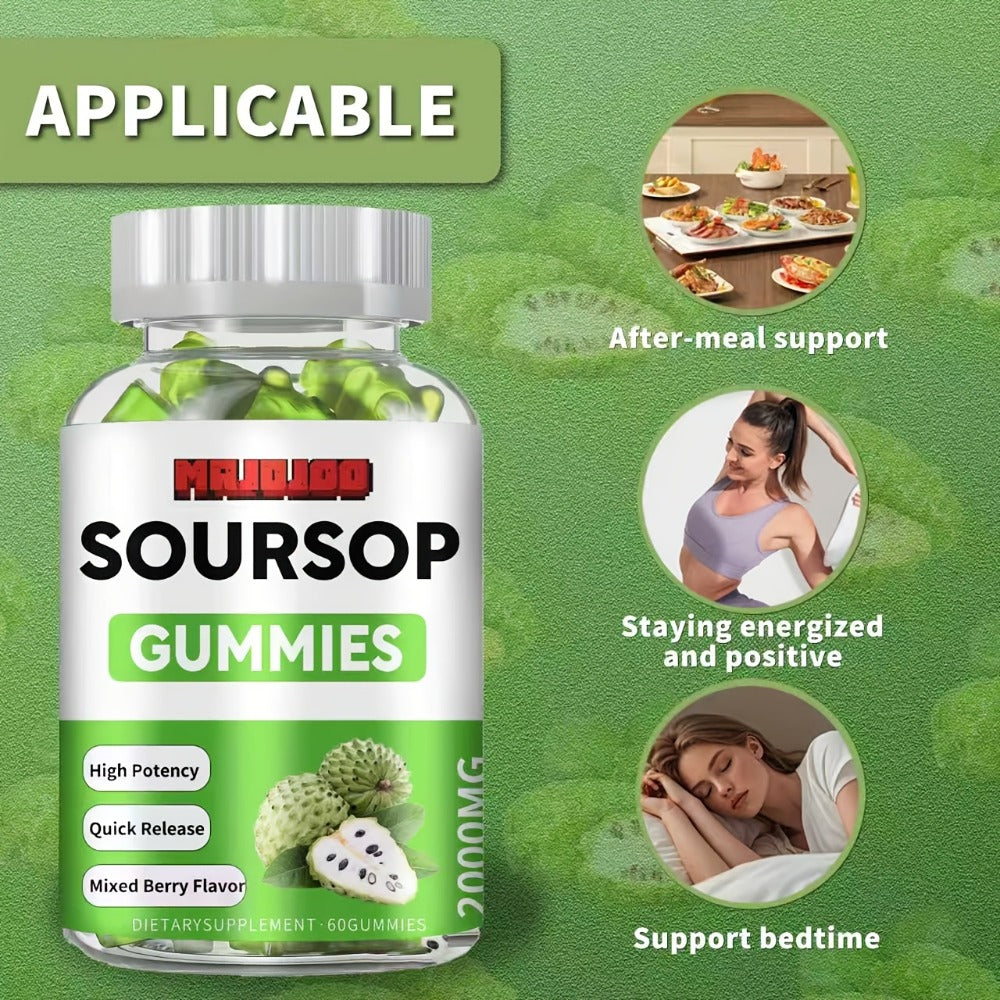 [Antioxidant Soursop Gummies] 2000mg Soursop Graviola Gummies | Supports Digestion, Provides Antioxidant Benefits for Man And Woman - 60 Gummies Per Bottle