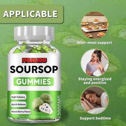 Soursop Graviola Gummies 2000mg – 60 Count Antioxidant Supplement for Men & Women, Supports Digestion & Immune Health, Natural Graviola Extract Chewable Wellness Gummies