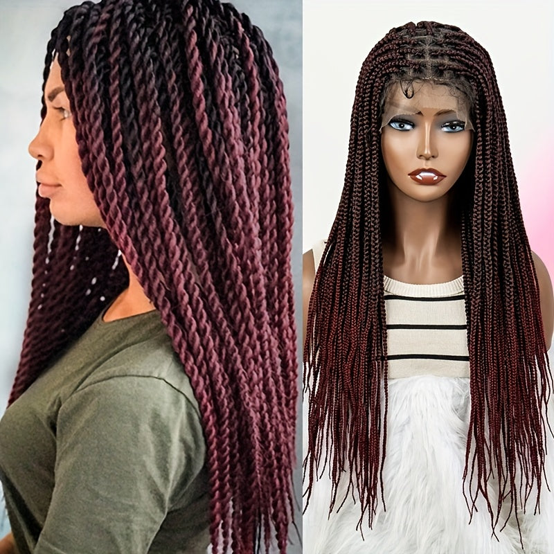 Knotless Box Braid Wig for Women — 360° HD Full Lace Synthetic Lace Front, Handmade Faux Locs, 26 & 38 Inch, Protective Style, Multiple Colors, All Ethnicities
