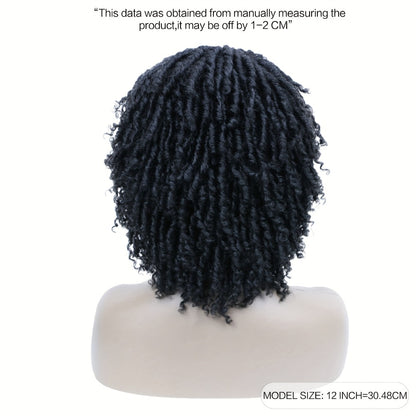 Faux Locs Wig with Headband Goddess Dreadlock Braided Wig Curly Ends Synthetic Heat Resistant Rose Net Cap Glueless No Lace Protective Style Black Dark Brown Purple 12 Inch Women