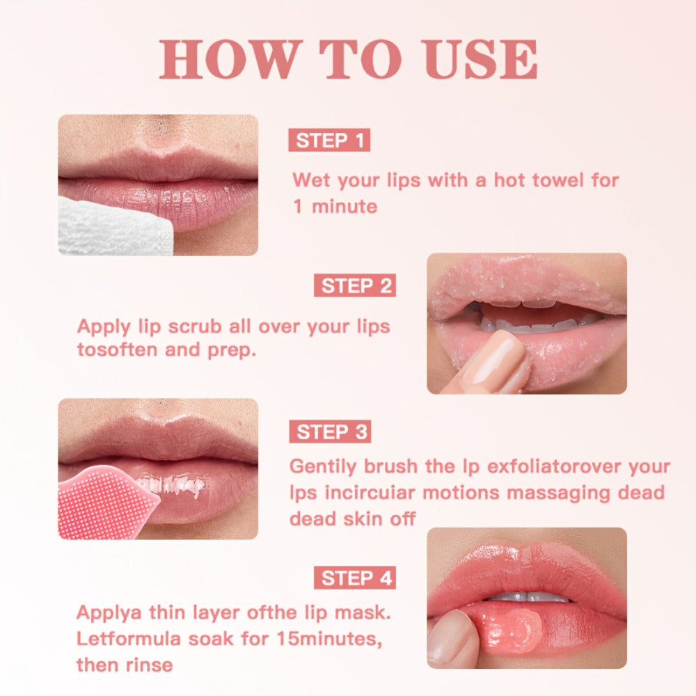 Three-Piece Lip Care Set from Secret Tribe: Includes Lip Balm, Exfoliating Scrub, And Lip Brush for Hydration, Exfoliation, And Enhancing Lip Color, Ideal for Skincare Enthusiasts with Natural Ingredients And Gentle Exfoliation